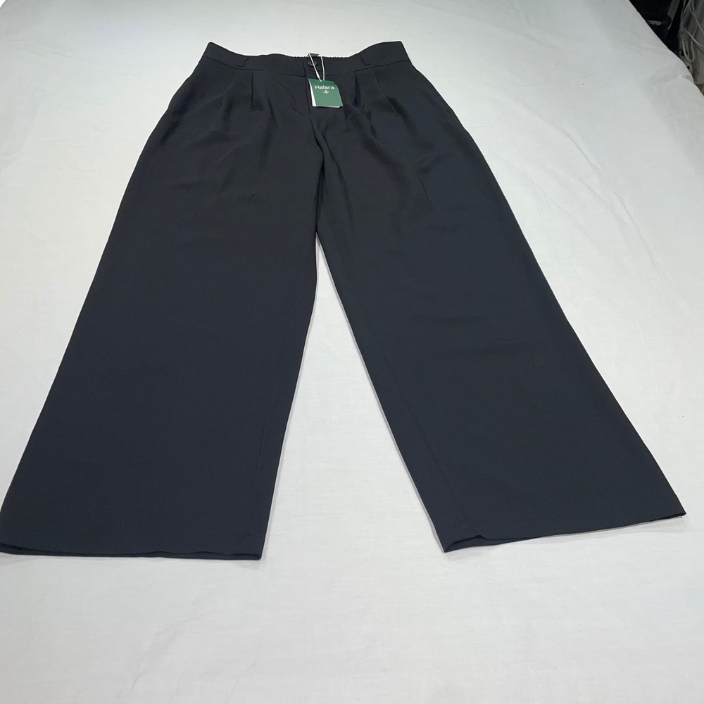 Halara Black Wide Leg Pleated Dress Pants High Waisted Elastic Back Large NWT